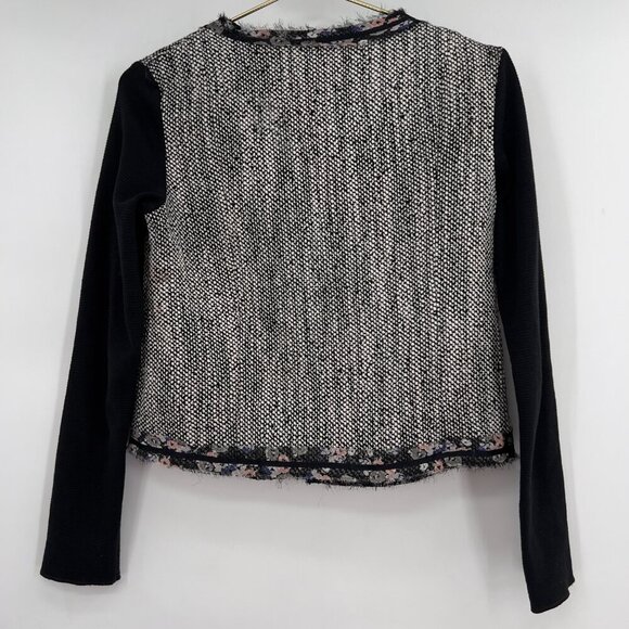 BCBGeneration Tweed Knit Sleeve Jacket Blazer S Black White Floral Trim - Picture 4 of 10